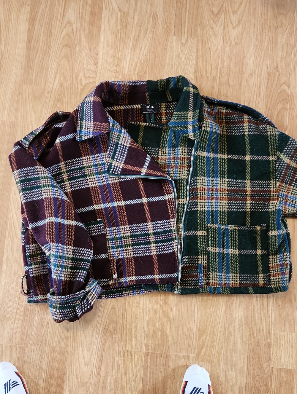 Dressed In Lala Two-Tone Plaid Cropped Moto Jacket